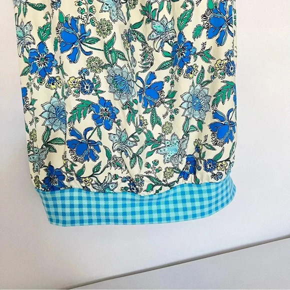 Lands' End Tankini Top Size 12 DD Blouson Lotus Floral/Gingham Swimsuit Blue - Picture 4 of 12